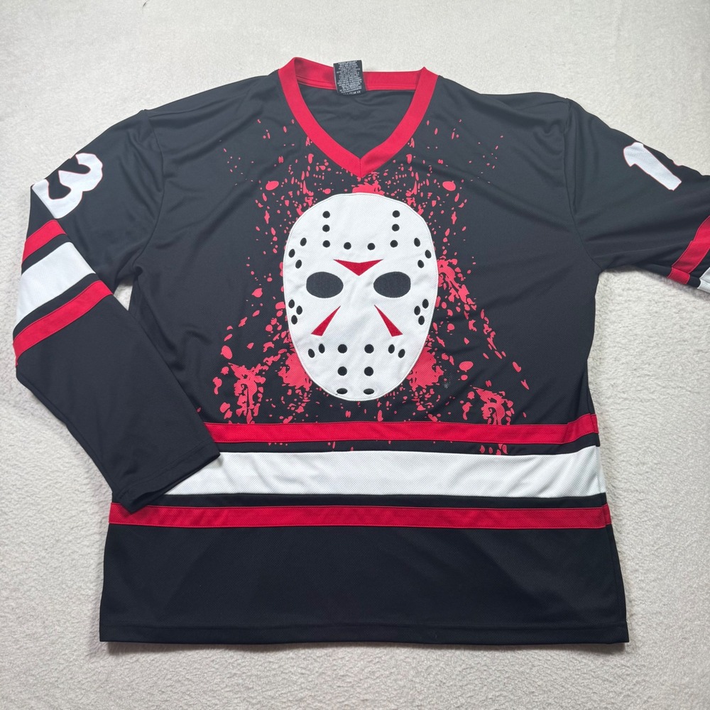 Friday the 13th Hockey Jersey Mens XL Black‎ Jason Voorhees Good Blood Splatter